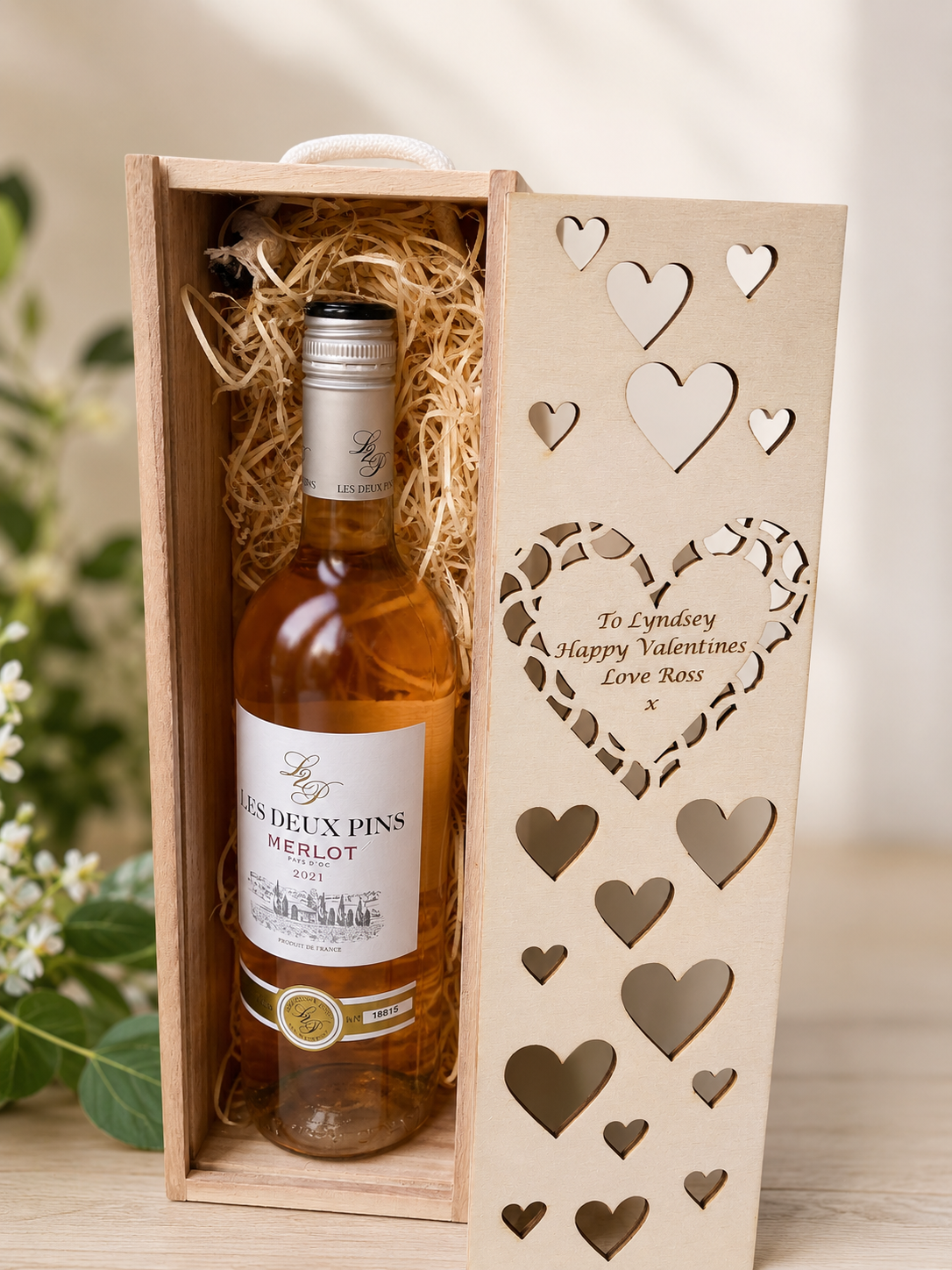 Personalised wooden wine gift boxes