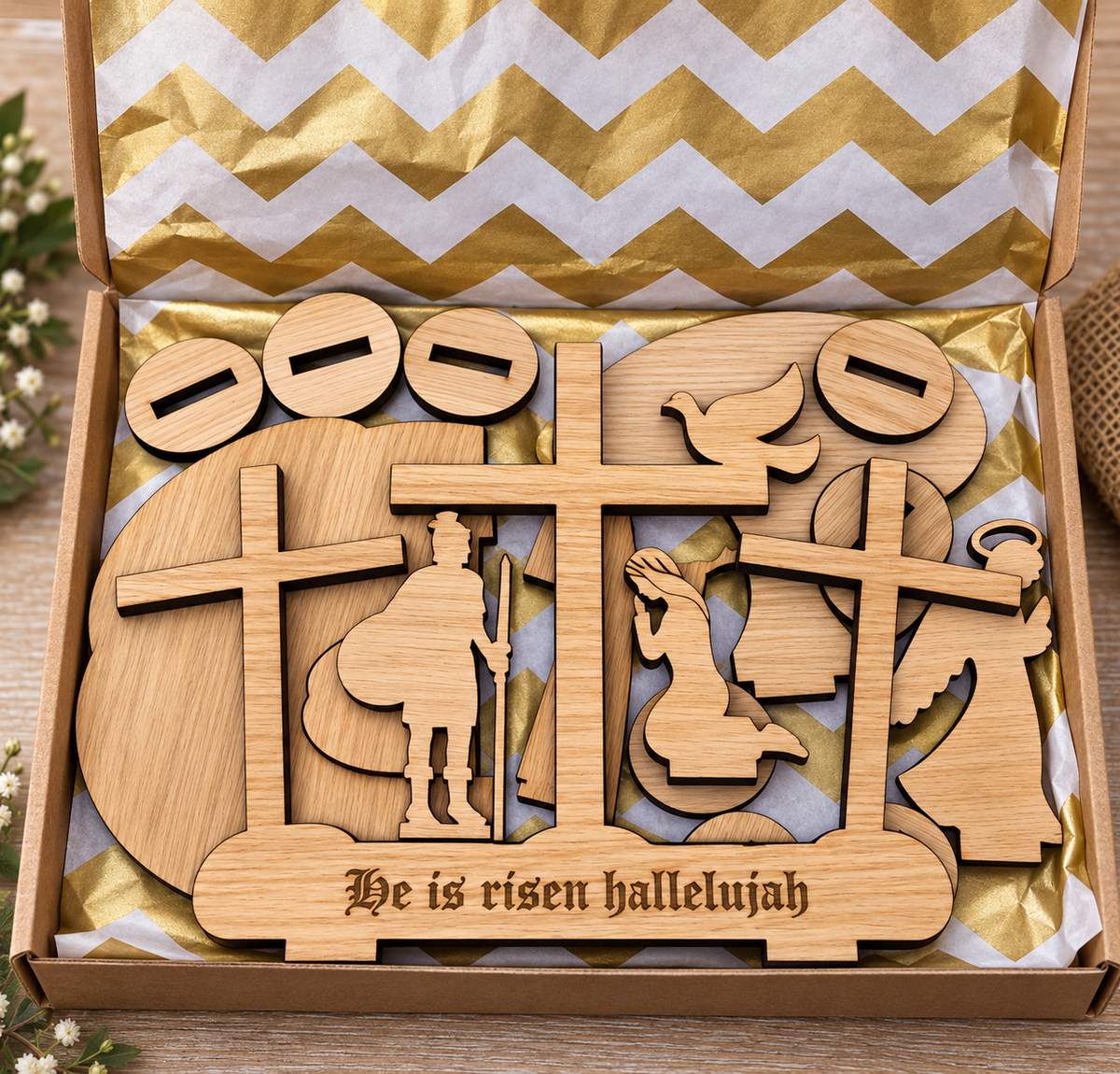 Wooden Easter Resurrection Scene – Handmade Christian Easter Decoration can be personalised