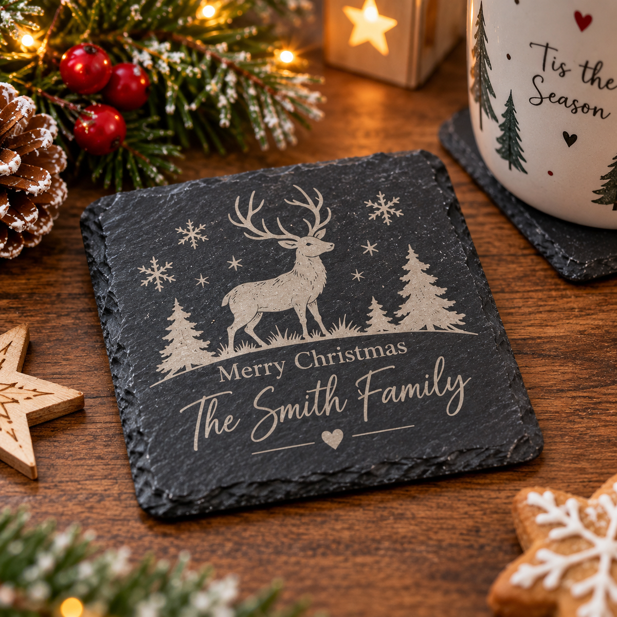 Personalised Photo Slate Coaster –Engraved Gift