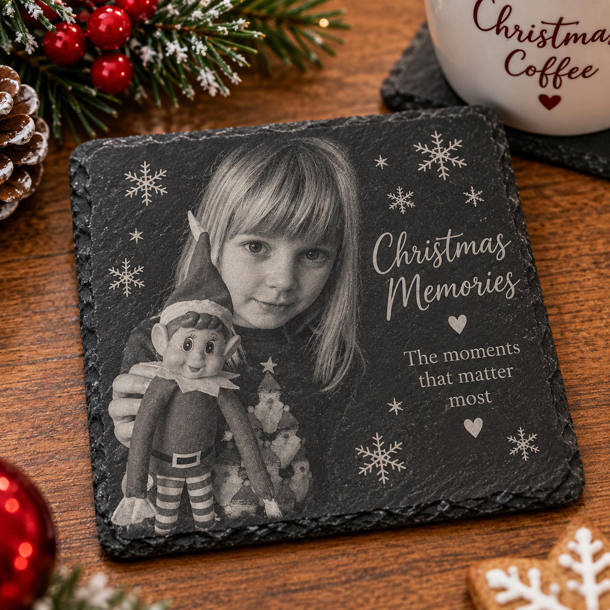 Personalised Photo Slate Coaster –Engraved Gift