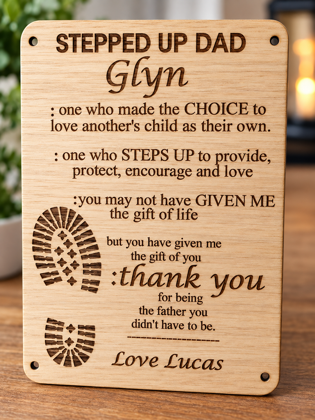 Personalised Stepped Up Dad Plaque or Personalised Foster Dad Plaque (includes fixings)