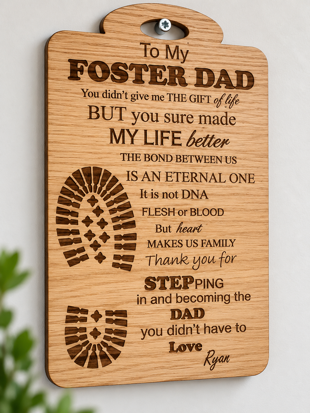 Personalised Stepped Up Dad Plaque or Personalised Foster Dad Plaque (includes fixings)