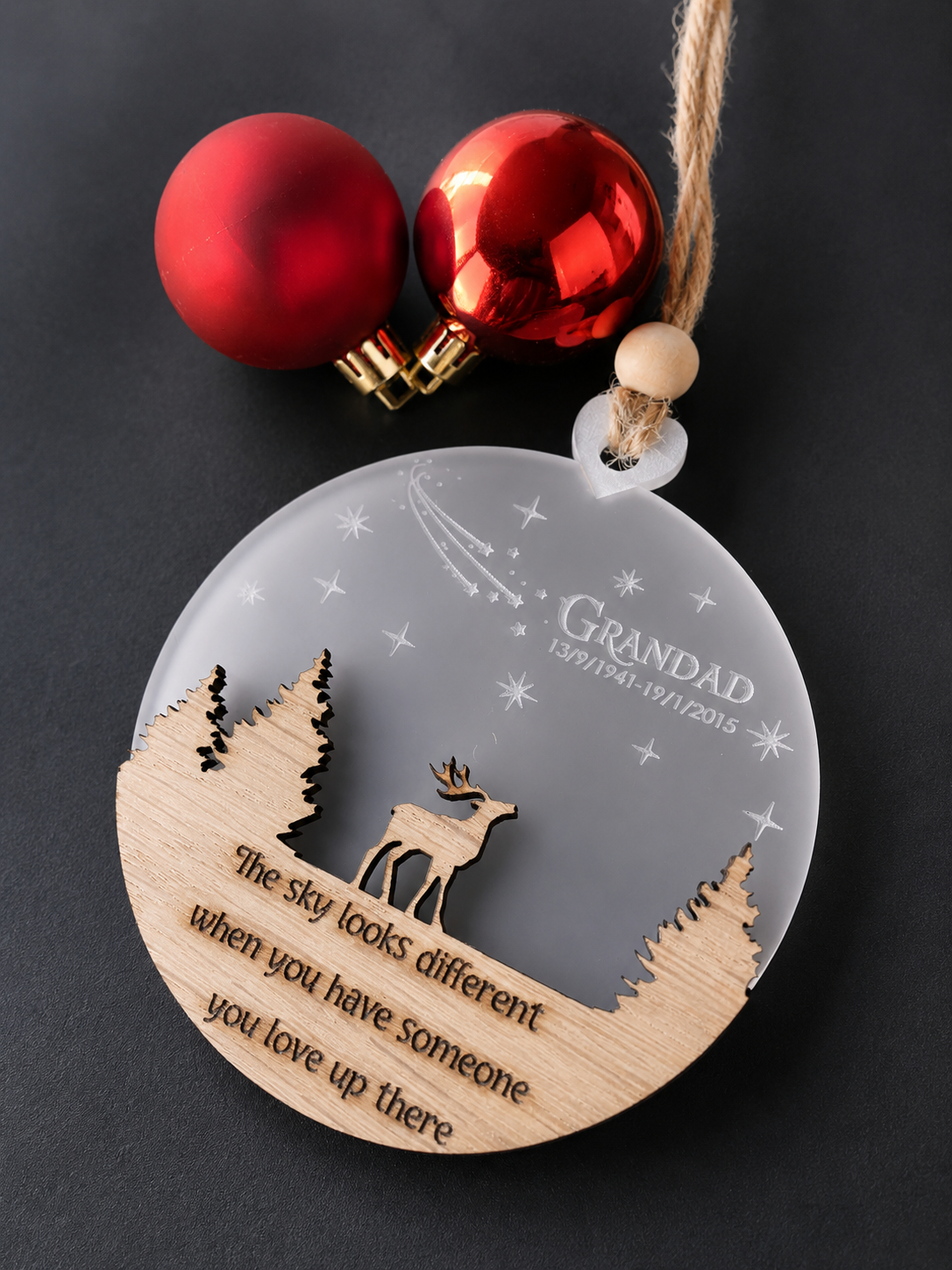 Personalised Snow scene Christmas memorial Baubals
