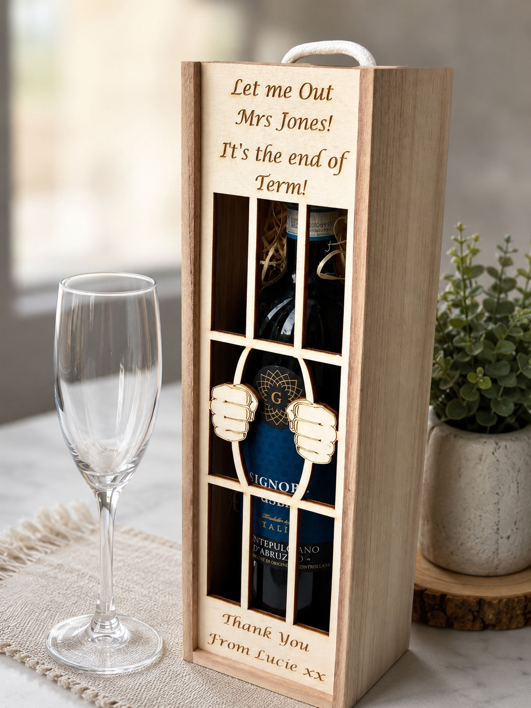 Personalised wooden wine gift boxes