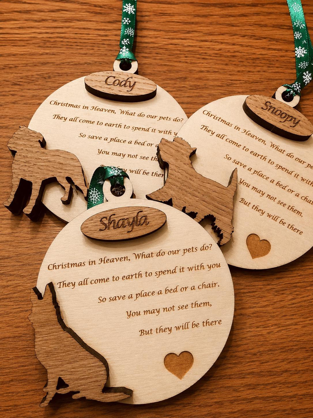 Personalised wooden 3d 'heaven what do they do' baubles for loved ones and pets