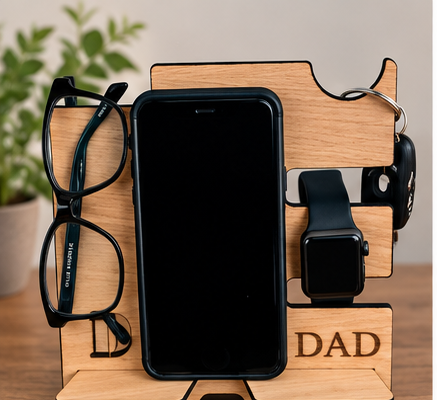 Personalised oak veneered Phone & Accessory Organiser