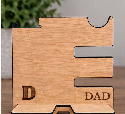Personalised oak veneered Phone & Accessory Organiser