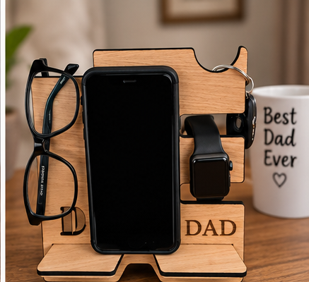 Personalised oak veneered Phone & Accessory Organiser