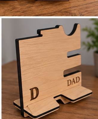 Personalised oak veneered Phone & Accessory Organiser
