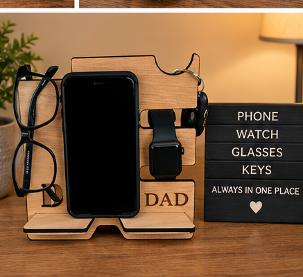 Personalised oak veneered Phone & Accessory Organiser